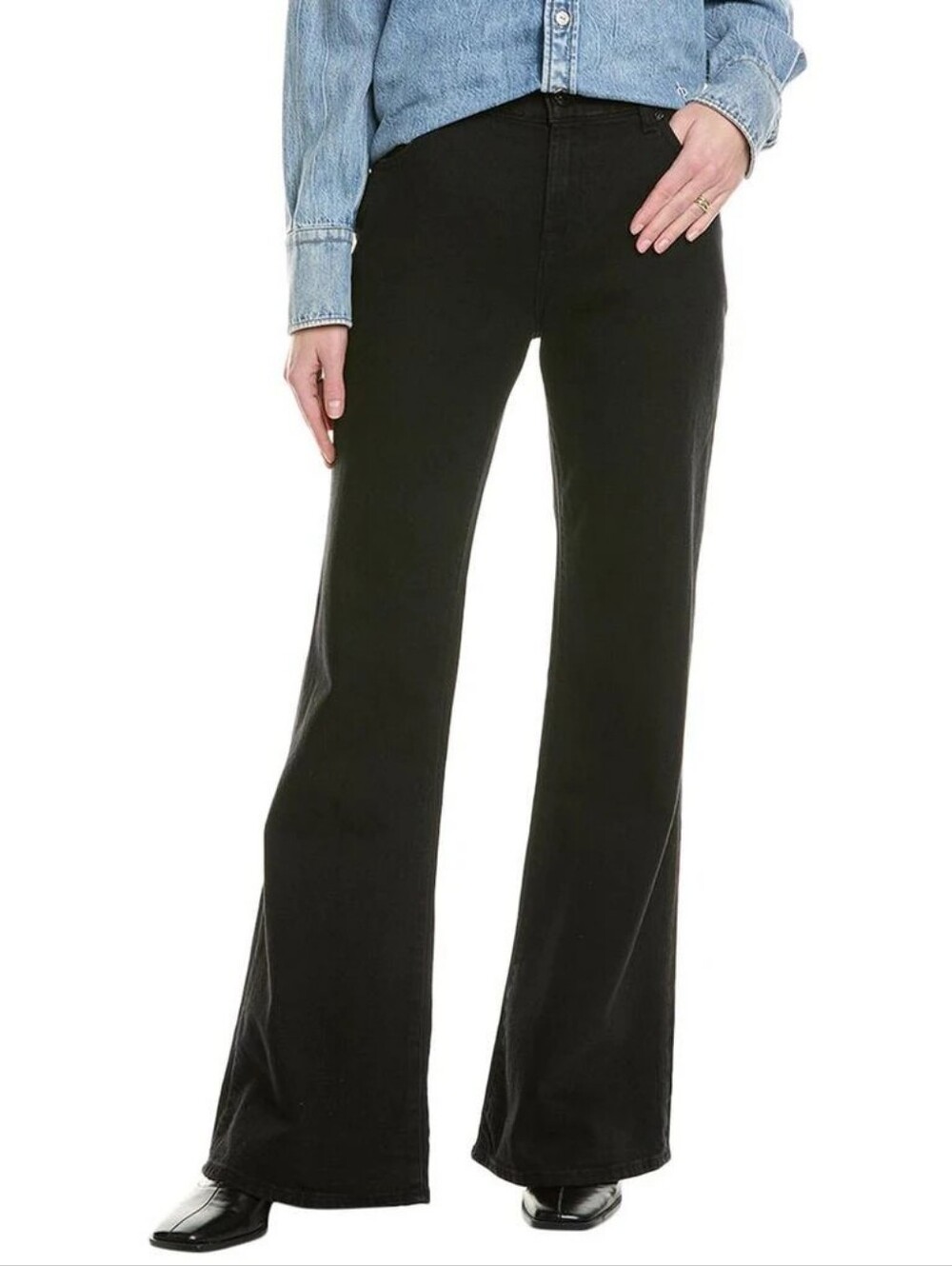 7 For All Mankind Spencer Flare Black Rinse Wide Leg Jeans